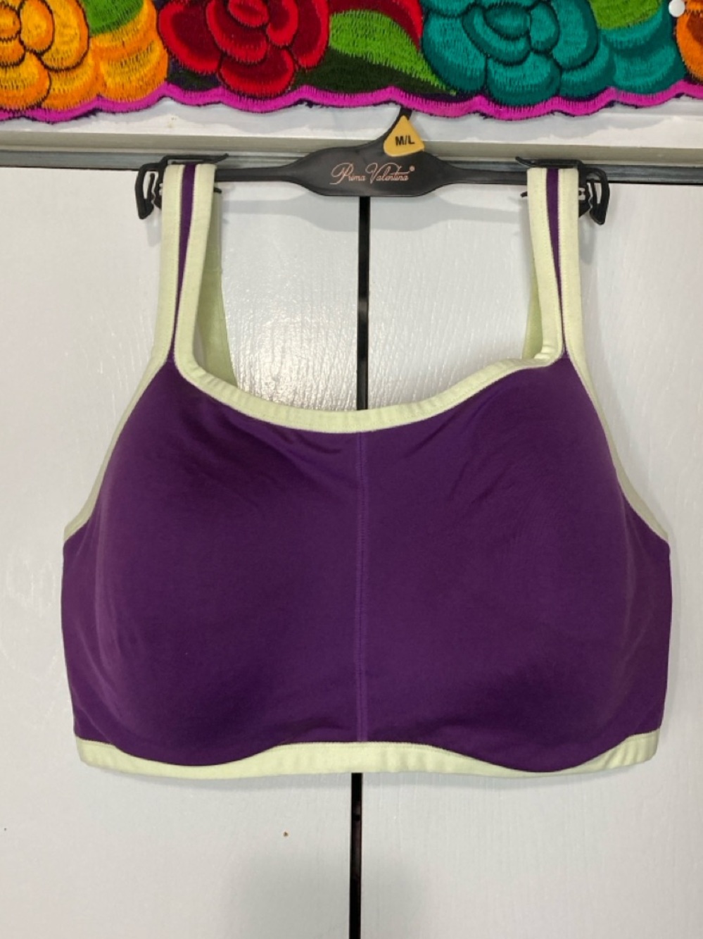 Natori 34DDD Yogi Contour Convertible Sports Bra High Impact Purple Cream Trim
